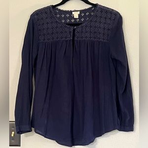 J. Crew Navy Blue Cotton Peasant Blouse